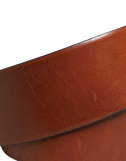 Dolce & Gabbana Men Brown Leather Wide Waist Metal Round Buckle Belt