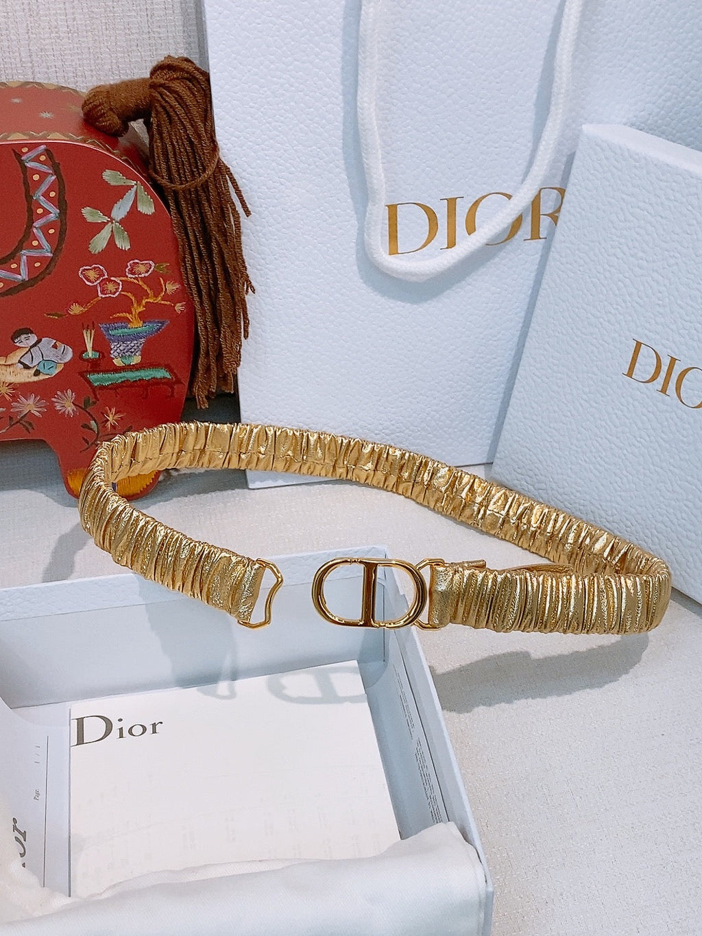 Dior Ruffled Belt 20mm Lambskin 201208