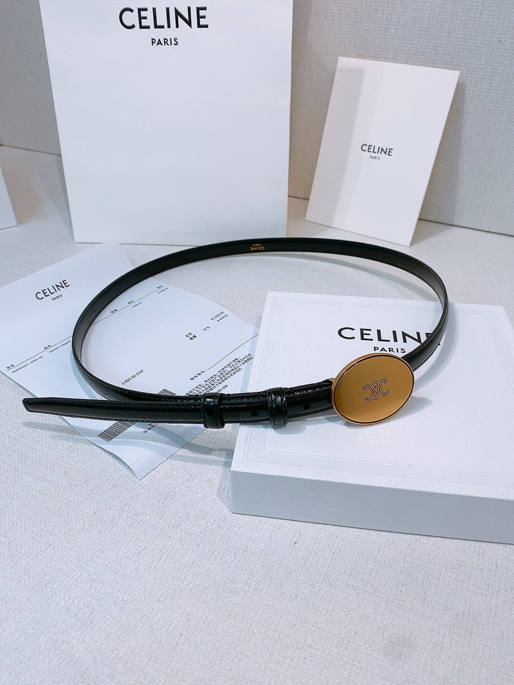 Celine 2026 Leather Belt 1.3cm With Gold-plated Triomphe Buckle