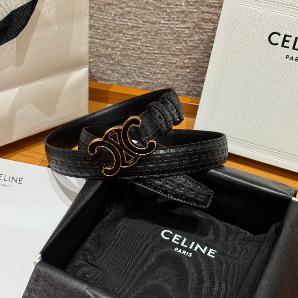 CL Black Gold 25mm Triomphe Enamel Monogram Black Calfskin 597408