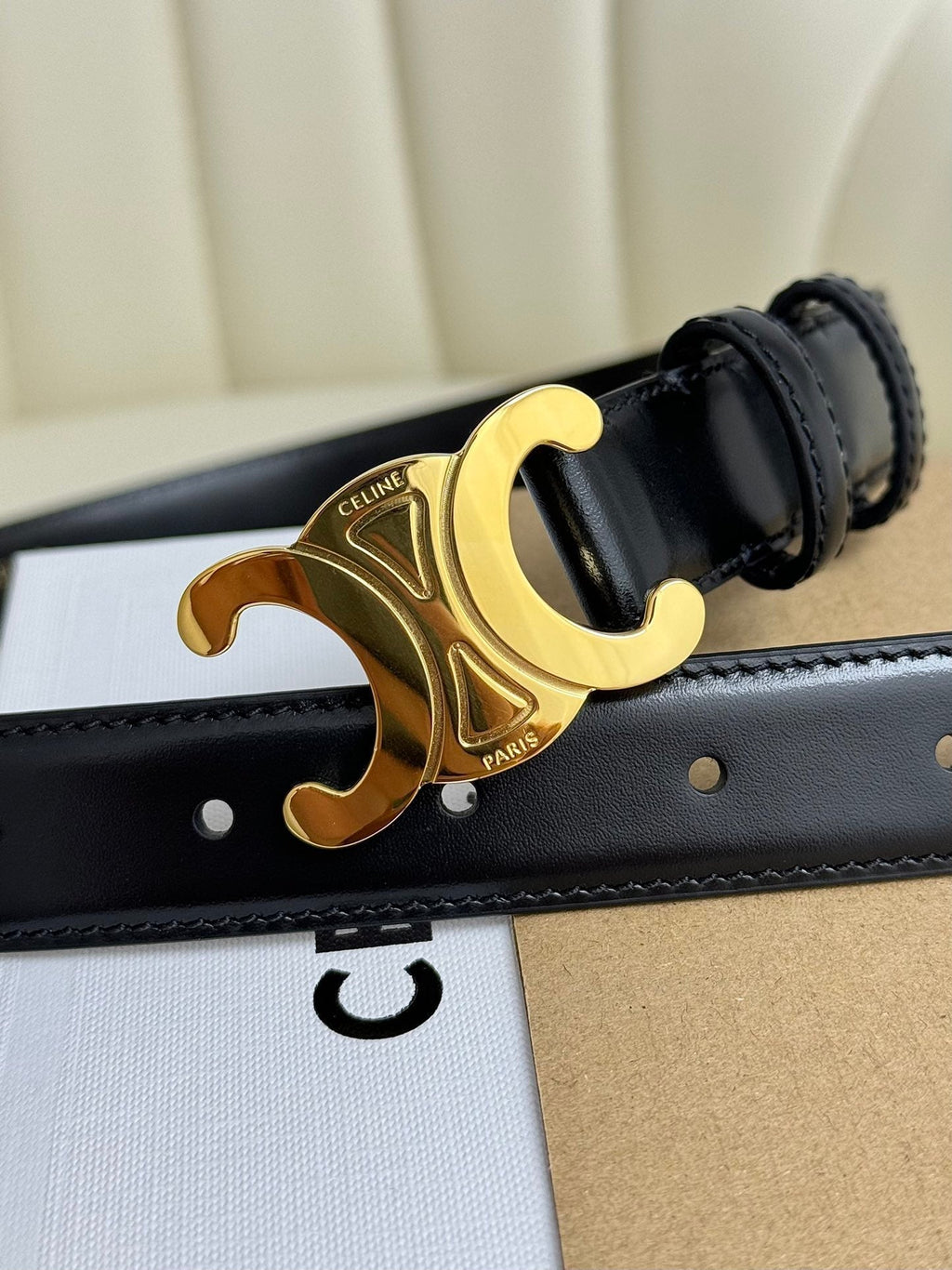 MEDIUM TRIOMPHE BELT 25MM LEATHER GOLD HARDWARE