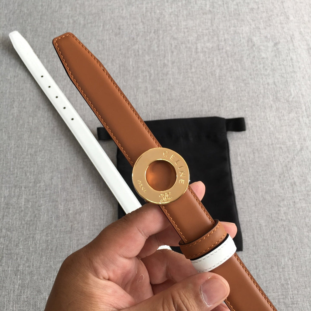 Celine 2026 Disc Buckle & Reversible Strap Belt 2.5cm Leather