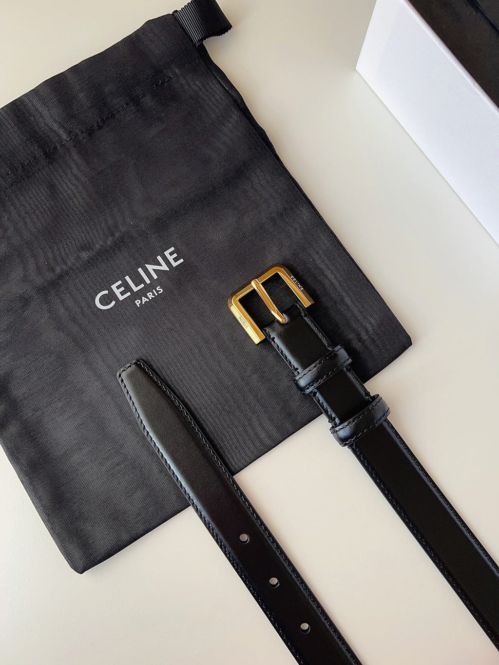 CL Gold 25mm Triomphe Belt Black Cowhide 616412